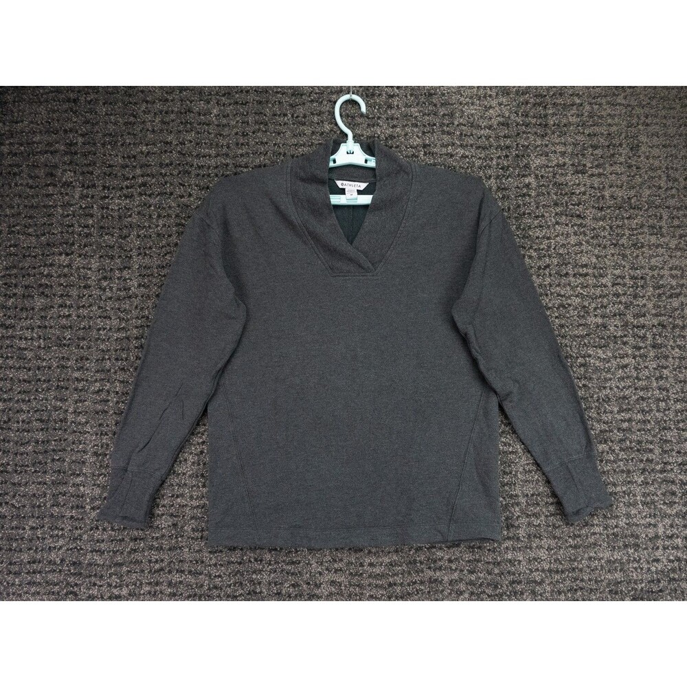 Athleta Sweater Womens Medium Gray Pullover V-Neck Lyocell Blend Stretch Casual
